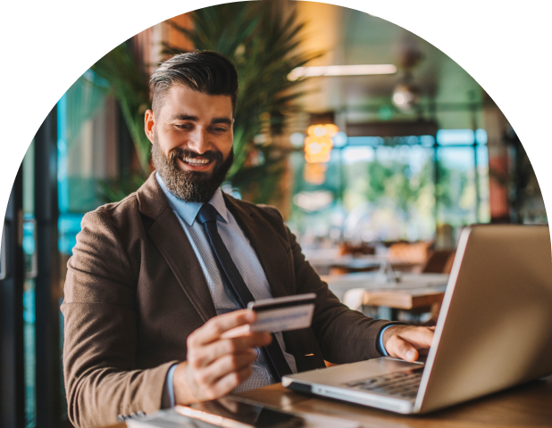 Man looking at his bluevine mastercard